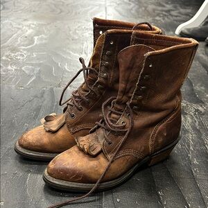 Vintage Brown Leather Lace-Up Boots